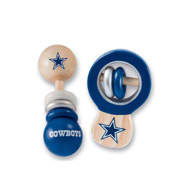 Two baby rattles with Dallas Cowboys logo on a white background