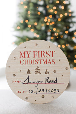 My First Christmas Wooden Holiday  - Baby Photo Prop Sign