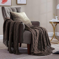 Knitted Throw Blanket / Neutral Soft and Cozy Throw -  50x60"