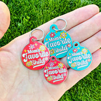 Pet ID Tag - QR Code - Dog Tag / Moms Favorite Child - Blue