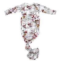 Baby Knotted Gown & Bow Set - Floral / 0-3M