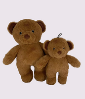 Two brown teddy bears of different sizes on a white background