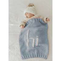 Hand Knit Baby Blanket - Hi. - Soft Surf Blue