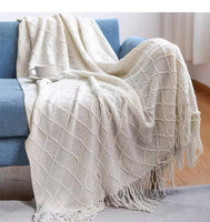 Knitted Throw Blanket / Neutral Soft and Cozy Throw -  50x60"