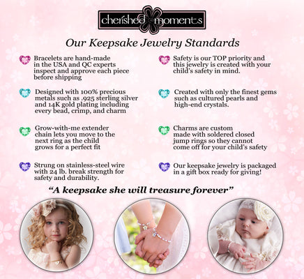 Advertisement for cherished moments jewelry with text and images of children wearing jewelry.