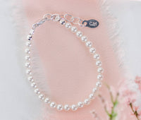 Girls Sterling Silver Dainty Pearl Bracelet - Baby & Child Sizes