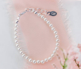 Girls Sterling Silver Dainty Pearl Bracelet - Baby & Child Sizes