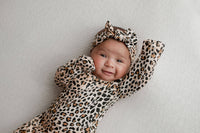 Baby Girl Knotted Gown & Bow Set -  Leopard