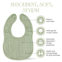 Muslin Cotton Baby Bibs Adjustable Size by Comfy Cubs - 4 Pk