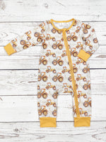 bambo yellow tractor baby sleeper zip onesie