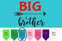 Colorful 'BIG brother' bandanas on a green background with text and an arrow.