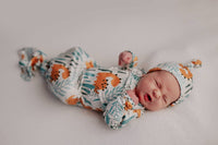 Baby Knotted Gown & Hat 2 Pc Set - 0-3M - Dinosaur