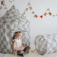 Kids Play Tent Castle with Recycled Fabric - Checkered Green