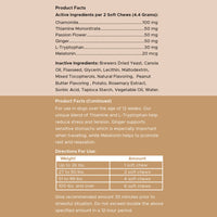 Product label with active and inactive ingredients, directions for use, and product facts on a beige background.