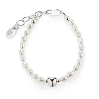 Handmade Sterling Silver Pearl & Heart Baby Girl Bracelet - 2 Sizes
