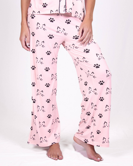 Womens Pajamas PJ Pants Kitty Cat Whiskers - Pink