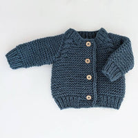 Baby & Toddler - Handknit Cardigan Sweater - Slate Blue