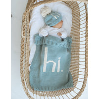 Hand Knit Baby Blanket - Hi. - Soft Surf Blue