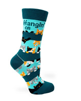 Ladies Cotton Crew Socks - Hangin' on 'till Friday - Cute Cat Socks