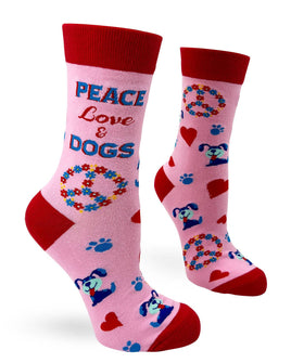 Women's Cotton Crew Socks - Peace Love and Dogs