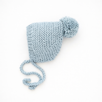 Hand Knit Baby Bonnet / Garter Stitch / Soft Surf Blue