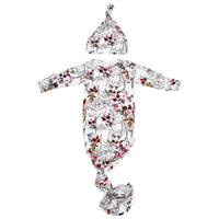 Baby Knotted Gown & Bow Set - Floral / 0-3M