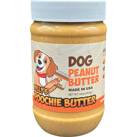 Jar of Dilly's Poochie Butter dog peanut butter on a white background