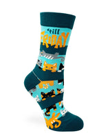 Ladies Cotton Crew Socks - Hangin' on 'till Friday - Cute Cat Socks