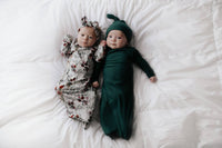 Baby Knotted Gown & Bow Set - Floral / 0-3M