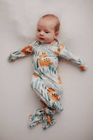 Baby Knotted Gown & Hat 2 Pc Set - 0-3M - Dinosaur