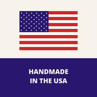 American flag with 'Handmade in the USA' text on a blue background