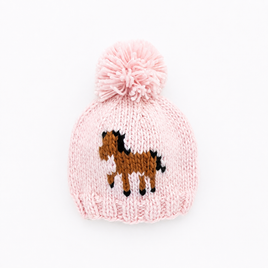Hand Knit Pony Beanie Hat / Blush / Baby & Kids