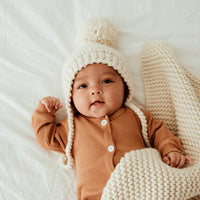 Baby Pom Hat / Bonnet Style Baby Hat / Hand Knit / Natural