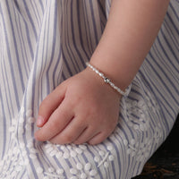 Handmade Sterling Silver Pearl & Heart Baby Girl Bracelet - 2 Sizes