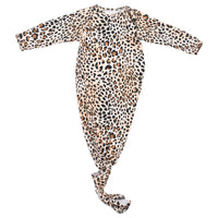 Baby Girl Knotted Gown & Bow Set -  Leopard