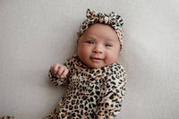 Baby Girl Knotted Gown & Bow Set -  Leopard