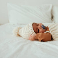 Baby Pom Hat / Bonnet Style Baby Hat / Hand Knit / Natural