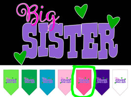 'Big Sister' dog bandanas in various colors on a black background