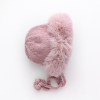 Hand Knit Faux Fur Cuddle Baby Bonnet- Soft Pink