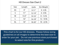 Barker's Bowtique HD Dresses Size Chart 2 on a white background