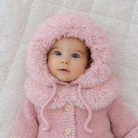 Hand Knit Faux Fur Cuddle Baby Bonnet- Soft Pink