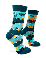 Ladies Cotton Crew Socks - Hangin' on 'till Friday - Cute Cat Socks