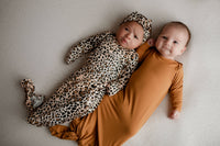 Baby Girl Knotted Gown & Bow Set -  Leopard