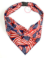 American Flag Patriotic pet bandana with a buckle clip. various sizes