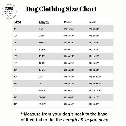 bones and rattles dog size chart