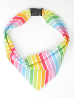 Rainbow Pet Bandana Scarf with buckle clip. sizes small medium and large
