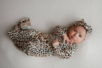 Baby Girl Knotted Gown & Bow Set -  Leopard