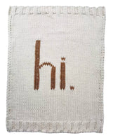 Hand Knit Baby Blanket  - "hI" Baby Blanker - Ivory / Pecan