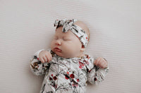 Baby Knotted Gown & Bow Set - Floral / 0-3M