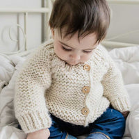 Handknit Cardigan Sweater -  Natural Garter Stitch  - Baby & Toddler